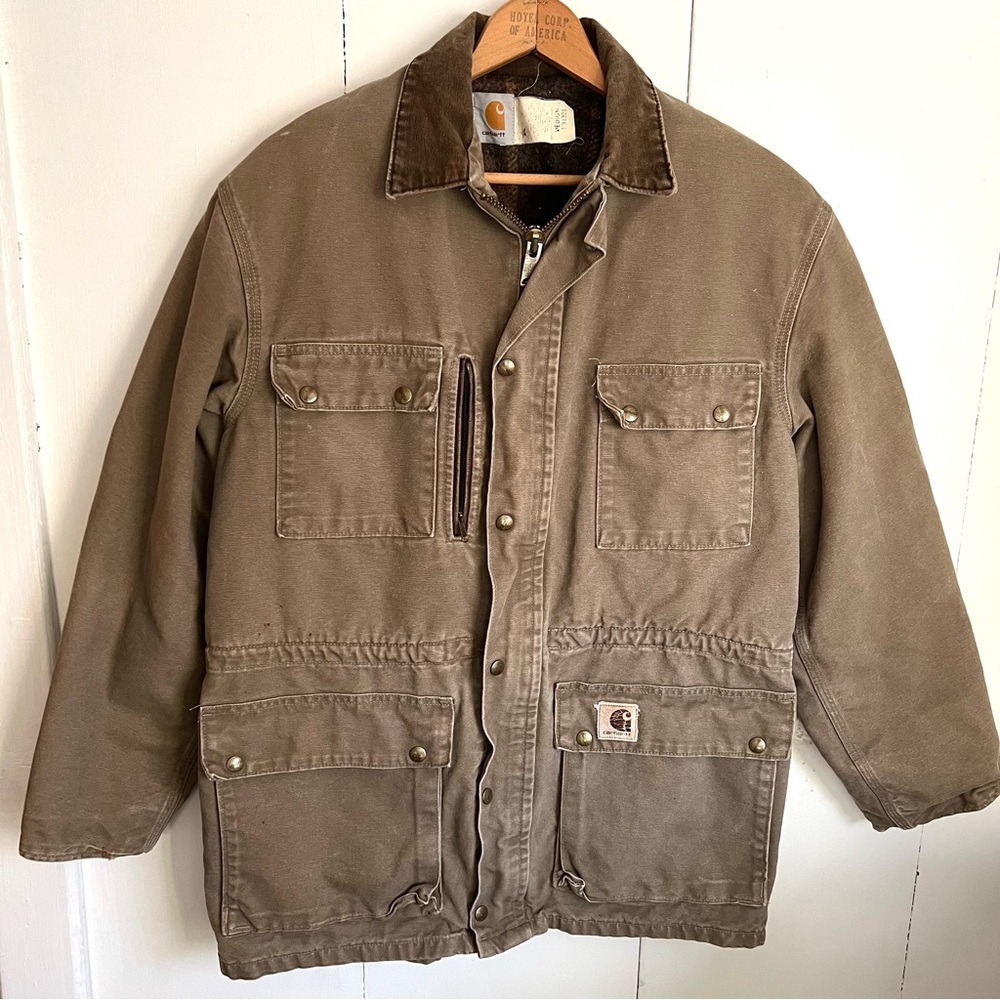 Vintage Carhartt Blanket Lined Duck Chore Jacket Coat Medium PB1321 USA Star Tag